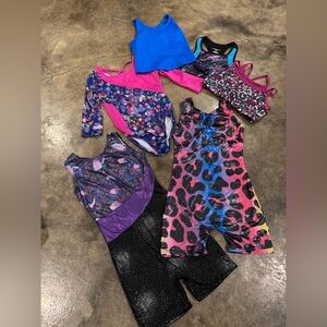 6 items. EUC. Size 8/10. Colorful Gymnastics Leotards and Biketards Set